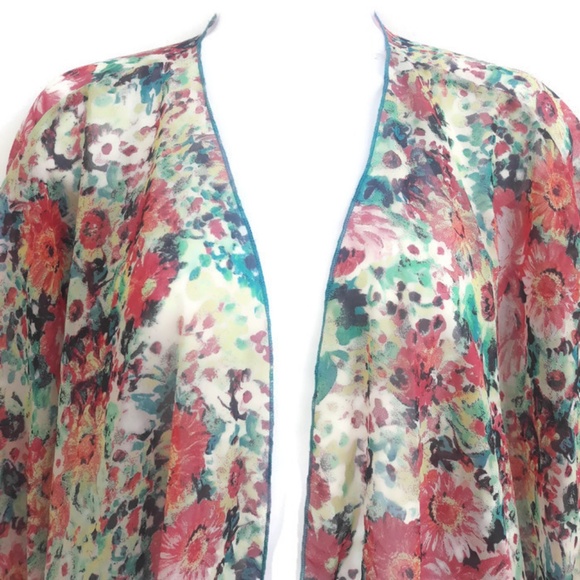 Band of Gypsies Cape Flyaway Kimono Cover Up Floral Cottagecore Open Front M - Picture 2 of 6